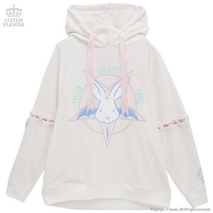 LISTEN FLAVOR Evil Cutie Pentagram Lace-up Hoodie White