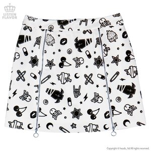 LISTEN FLAVOR Mysterious Pattern Zippered Skirt White M