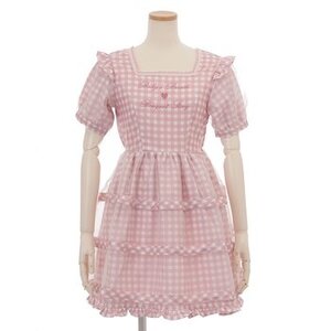 LIZ LISA Gingham Ribbon Dress Pink