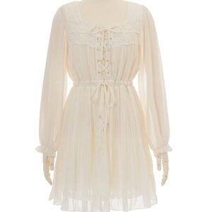 LIZ LISA Pleated Lace Dress White