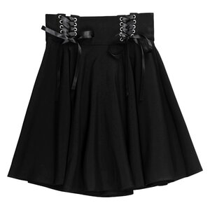 LISTEN FLAVOR Lace-Up Circular Skirt Black