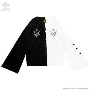 LISTEN FLAVOR Heart Planet Bell Sleeve Short Cardigan Black x White