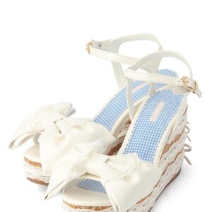 LIZ LISA Big Ribbon Wedge Sandals White Small
