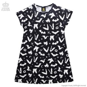 LISTEN FLAVOR Bat Embroidered Dress Black