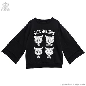 LISTEN FLAVOR Cat's Emotions Bell Sleeve Sweatshirt Black
