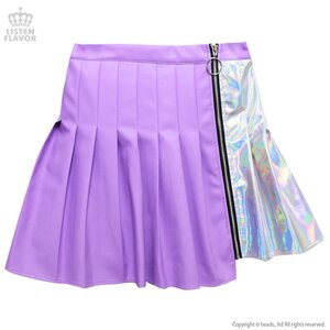 LISTEN FLAVOR Holographic Two-Tone Pleated Skirt Lavender