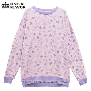 LISTEN FLAVOR Medicine Pattern Oversized Crewneck Sweatshirt Light Pink