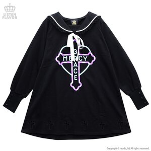 LISTEN FLAVOR Heart Cross Sailor Dress Black