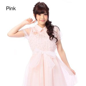 LIZ LISA Heart Ribbon Mesh Dress w/ Official LIZ LISA Shop Bag Pink