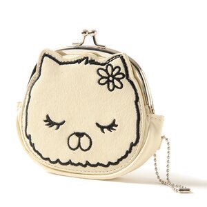 Polka Dot Lining Mie-chan Kiss Lock Pouch Ivory