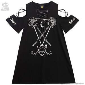 LISTEN FLAVOR Black Rose Fallen Angel Open Shoulder Lace-Up Dress