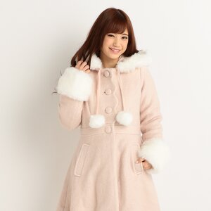 LIZ LISA Scalloped Pom Pom Coat Pink