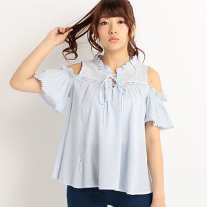 LIZ LISA Lace-Up Off-Shoulder Tunic Blue