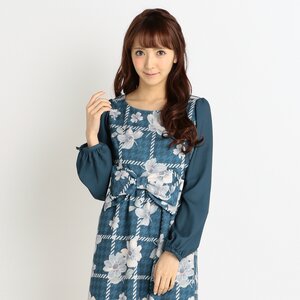 LIZ LISA Floral Plaid Houndstooth Dress Navy