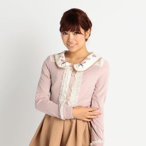 LIZ LISA Vertical Ribbon Ruffle Cardigan Pink