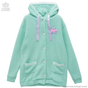 LISTEN FLAVOR Angel Heart Long Knit Hoodie Mint