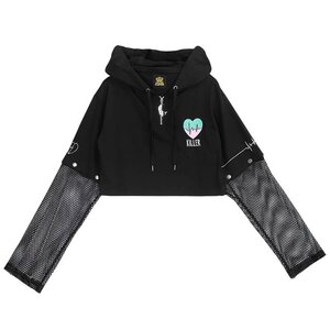 LISTEN FLAVOR Killer Heart 2-Way Mesh Short Hoodie Pastel