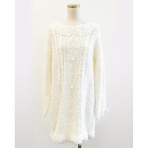 LIZ LISA Tulle Collar Feather Knight Dress White