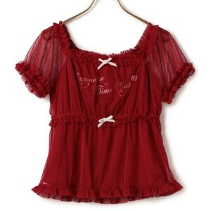 LIZ LISA Puffy Sleeve Mesh Top Bordeaux