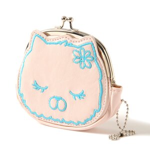 Polka Dot Lining Mie-chan Kiss Lock Pouch Light Pink