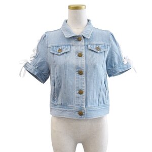 LIZ LISA Lace-up Sleeve Denim Jacket Blue