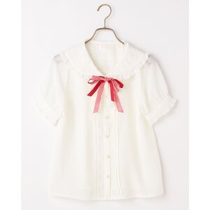 LIZ LISA Gingham Ribbon Short-Sleeve Blouse White