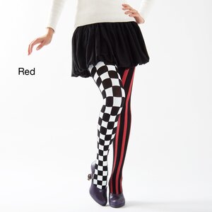 Chiharu Kikuchi Striped and Checkered Tights Red