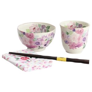 Hana Kobo Mino Ware Gift Set Pink (w/ Chopsticks & Fabric Napkin)
