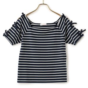 LIZ LISA Striped Ribbon T-Shirt Navy Blue
