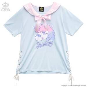 LISTEN FLAVOR Tomboy Unicorn Lace-Up Sailor Cutsew Baby Blue