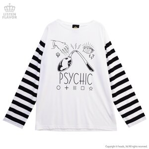 LISTEN FLAVOR Psychic Striped Long Sleeve Cutsew White