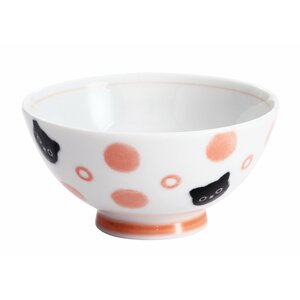 Polka Dots & Cats Mino Ware Rice Bowl Pink