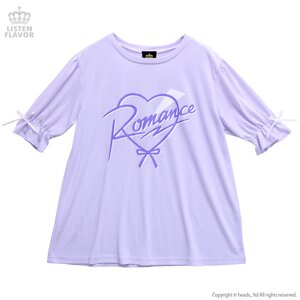 LISTEN FLAVOR Romance Heart Shirred T-Shirt Lavender