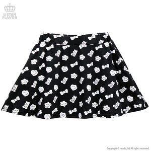 LISTEN FLAVOR Candy Bear Print Flared Skirt Black