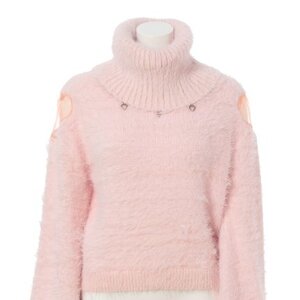 Swankiss Heart Shoulder Puff-Sleeve Knit Pink