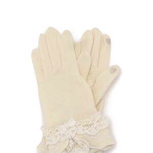 LIZ LISA Pearl & Ribbon Gloves White