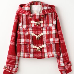 LIZ LISA Checkered Short Duffle Coat Red