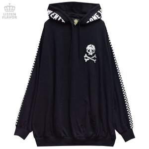 LISTEN FLAVOR 8-Bit Checkered Sleeve Pullover Hoodie Black