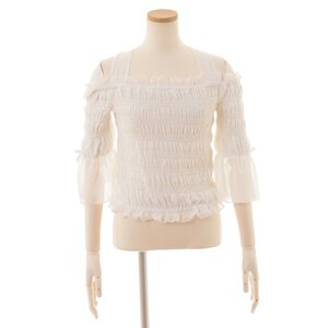 LIZ LISA Frilly Sleeve Shirred Top White