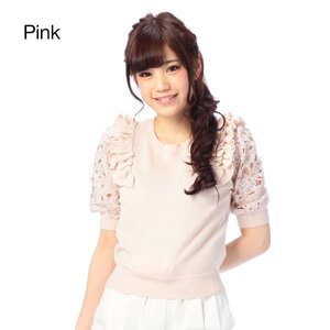 LIZ LISA Frill & Lace Knit Shirts Pink