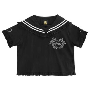 LISTEN FLAVOR Angel Heart Black Sailor Short Top