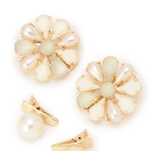 LIZ LISA Pearl & Flower Hair Clips (Set of 4) White