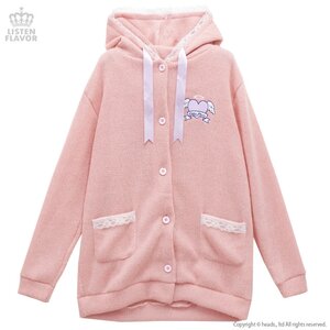 LISTEN FLAVOR Angel Heart Long Knit Hoodie Pink