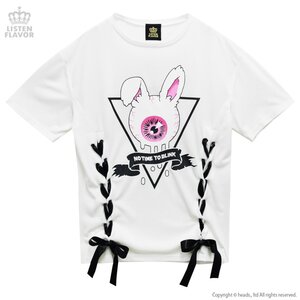 LISTEN FLAVOR Eyeball Bunny Lace-Up Detail Top White