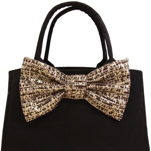 pink trick Big Ribbon Tote Black Tweed