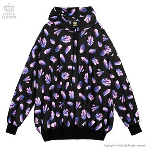 LISTEN FLAVOR Jewel Big Hoodie Black x Amethyst