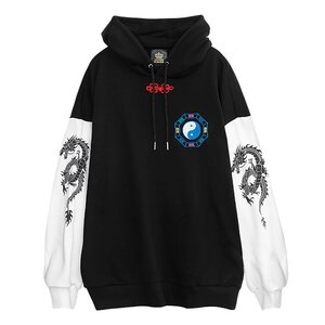 LISTEN FLAVOR Yin-Yang China Hoodie Black x White