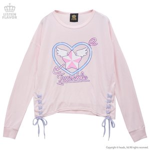 LISTEN FLAVOR Magical Twinkle Heart Lace Up Cutsew Baby Pink