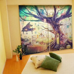 Akabane Illustrated Curtains W100cm-H135cm x 2