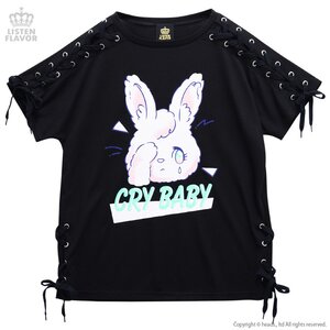 LISTEN FLAVOR Crybaby Rabbit Lace-Up Cutsew Black